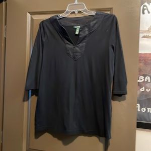 Black V-Split Neck 3/4 Sleeve T - 1X